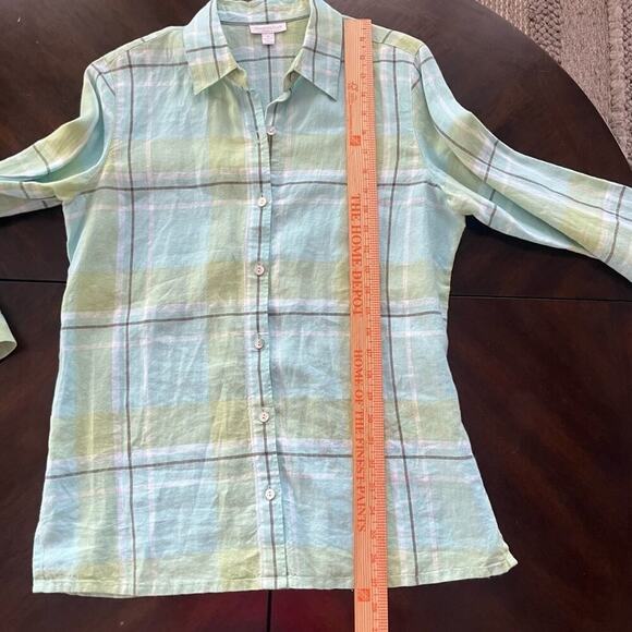Charter Club Casual Plaid 100% Linen Button Down Tunic Top Size 8 Collared - Picture 8 of 9